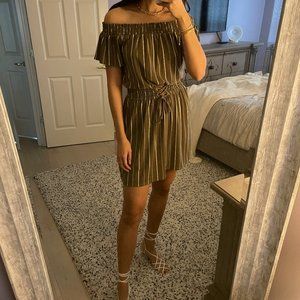 Express Olive and White Off the Shoulder Mini Dress